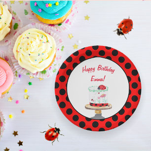Plato De Papel Tarta de cumpleaños personalizada de mariquita con