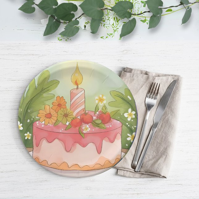 Plato De Papel Tarta de cumpleaños rosa | Feliz cumpleaños (Subido por el creador)