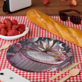 Plato De Papel Tarta de Cumpleaños Rosa Rubor Celebración 