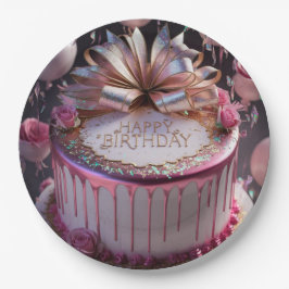 Plato De Papel Tarta de Cumpleaños Rosa Rubor Celebración