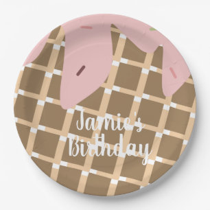 Plato De Papel Tarta de helado glaseado Cumpleaños Barquillo Rosa