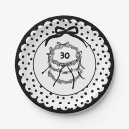 Plato De Papel Tarta de lazo coqueta vintage negro