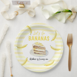 Plato De Papel Tarta de plátano con acuarela Fiesta de cumpleaños