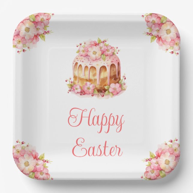 Plato De Papel Tarta de primavera brunch de Pascua (Anverso)