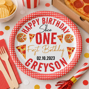 Plato De Papel Tarta Moderna Slice Baby Pizza Cumpleaños 1