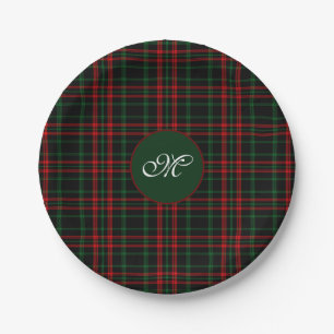 Plato De Papel Tartan a cuadros de Navidad rojo, verde y negro co