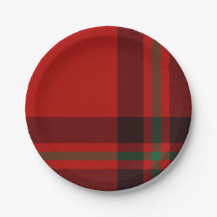 Plato De Papel Tartan Clan Stewart Plaid Black Red Check Pattern