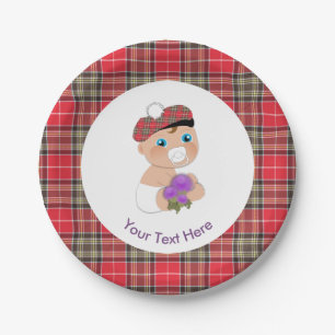 Plato De Papel Tartán escocés Thistle Flower Cute Baby Shower