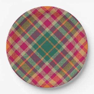 Plato De Papel Tartan Escocés Verde Rojo Amarillo Cuadros