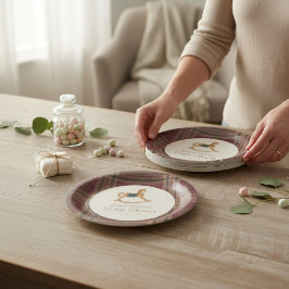 Plato De Papel Tartan Plaid Rocking Horse Baby Shower