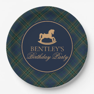 Plato De Papel Tartan Plaid Rocking Horse Birthday Party