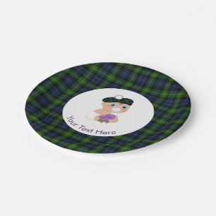 Plato De Papel Tartán Thistle Flower Cute Baby Shower