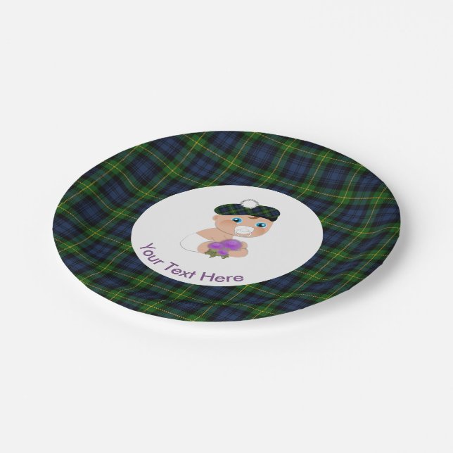 Plato De Papel Tartán Thistle Flower Cute Baby Shower (Angular)