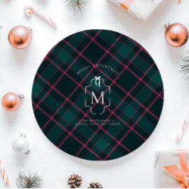 Plato De Papel Tartan Verde y Rosa | Navidad con Monograma Person