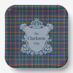Plato De Papel Tartanán Escocés Azul Real,Cresta de Familia,rojo,
