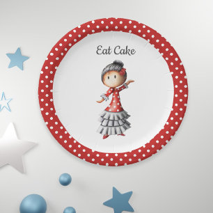 Plato De Papel Tartas tradicionales Polka Blanco Rojo Dot Sevilla
