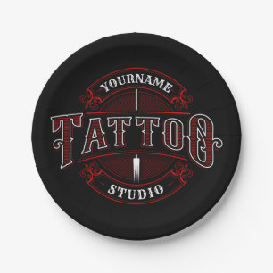 Plato De Papel Tattoo Studio Shop Estilo tradicional AÑADIR NOMBR