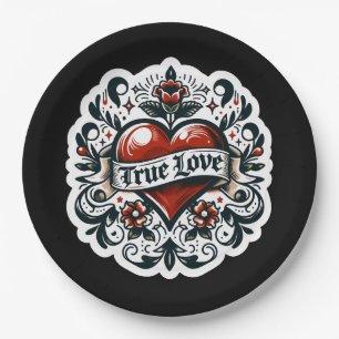 Plato De Papel Tatuaje de corazón de amor verdadero Pegatina de b
