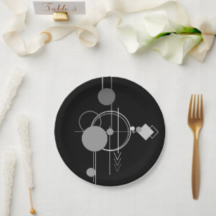 Plato De Papel Tatuajes Arte Deco Moderno   Minimalismo Monocromo