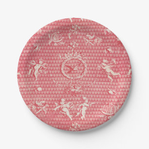 Plato De Papel Taza Antigua Rosa Rojo Ángeles Cupido y Corazones