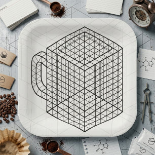 Plato De Papel Taza de café geométrica Arte de rejilla isométrica