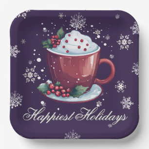 Plato De Papel Taza de Chocolate Caliente de Navidad Púrpura