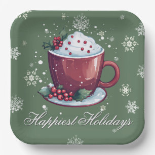 Plato De Papel Taza de Chocolate Caliente de Navidad Verde