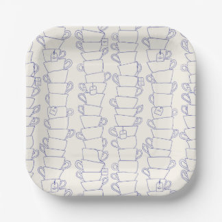 Plato De Papel Taza de té inglés azul rayas