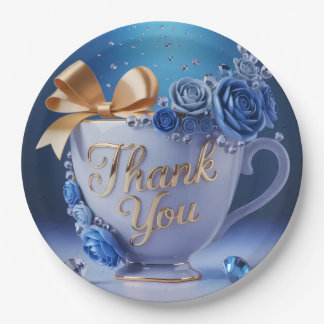 Plato De Papel Taza de Té Rosa Azul, Gracias,