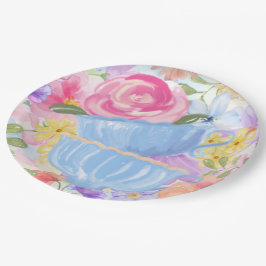 Plato De Papel Tazas de té de flores bonitas