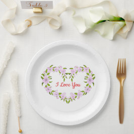 Plato De Papel Te amo flores lindas