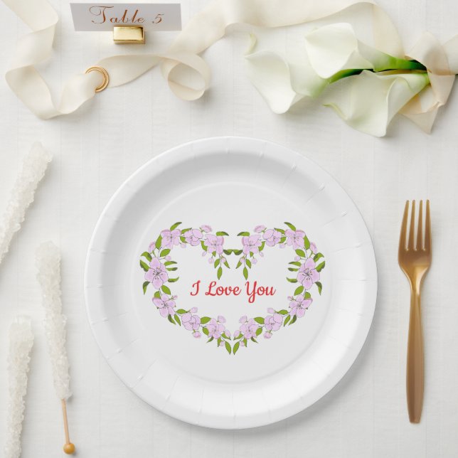 Plato De Papel Te amo flores lindas (Boda)
