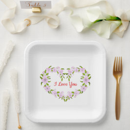 Plato De Papel Te amo flores lindas