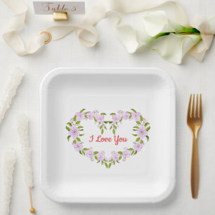 Plato De Papel Te amo flores lindas