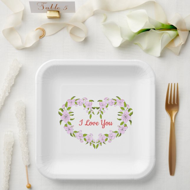 Plato De Papel Te amo flores lindas (Boda)