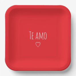Plato De Papel 'Te Amo' Romantic Red White Valentine's Day
