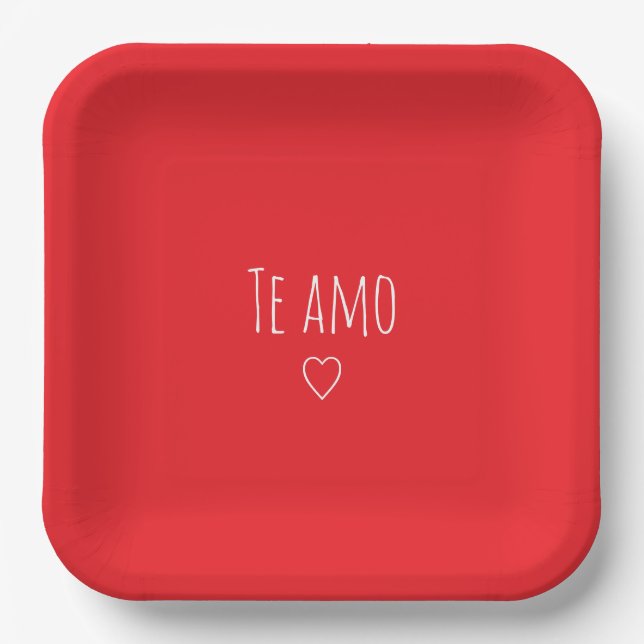 Plato De Papel 'Te Amo' Romantic Red White Valentine's Day (Anverso)