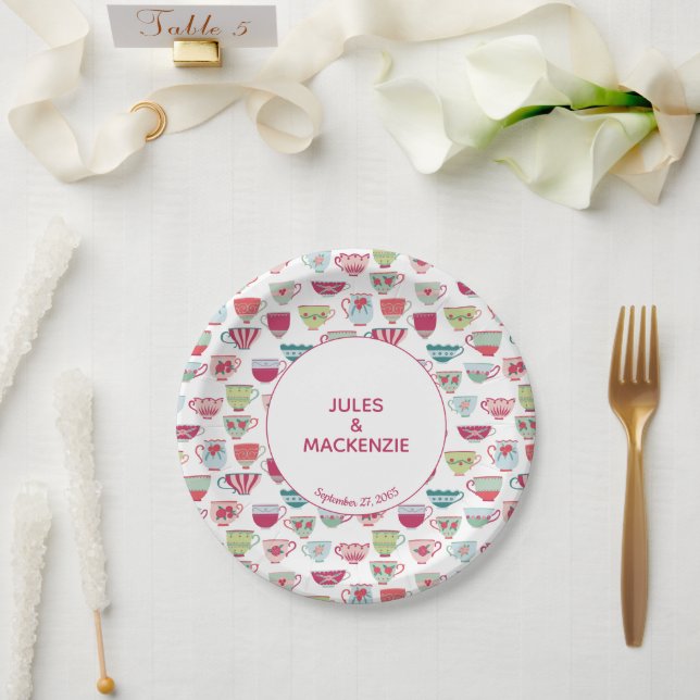 Plato De Papel Té Cups moderna de cosecha (Boda)