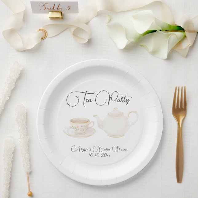 Plato De Papel Té de boda con acuarela Desayuno nupcial (Boda)