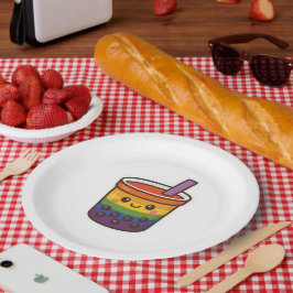 Plato De Papel Té de burbuja arcoiris LGBTQ+ Orgullo