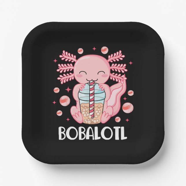Plato De Papel Té de burbujas de ajolote divertido (Anverso)