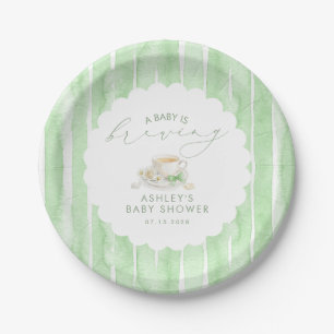 Plato De Papel Té de lazo verde Baby Is Brewing Baby Shower