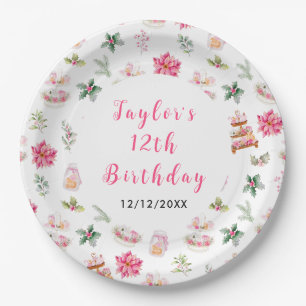 Plato De Papel Té de Navidad de Cumpleaños Fiesta Rosa