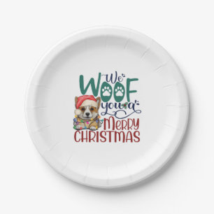Plato De Papel Te deseamos una Feliz Navidad - Divertido perro de