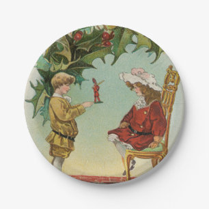 Plato De Papel Te deseo una Feliz Navidad - postal vintage