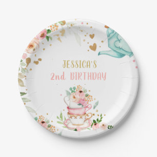 Plato De Papel Té Fiesta Floral Té Cumpleaños Par Té Floral R