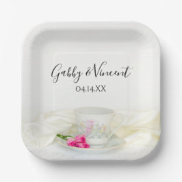 Plato De Papel Té floral y Boda de rosas rosadas