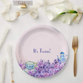 Plato De Papel Té para Baby Shower de dos gemelos