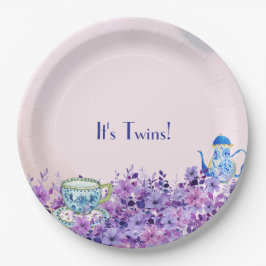 Plato De Papel Té para Baby Shower de dos gemelos