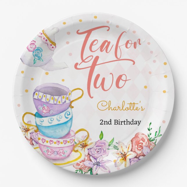 Plato De Papel Té para dos, cumpleaños de té (Anverso)